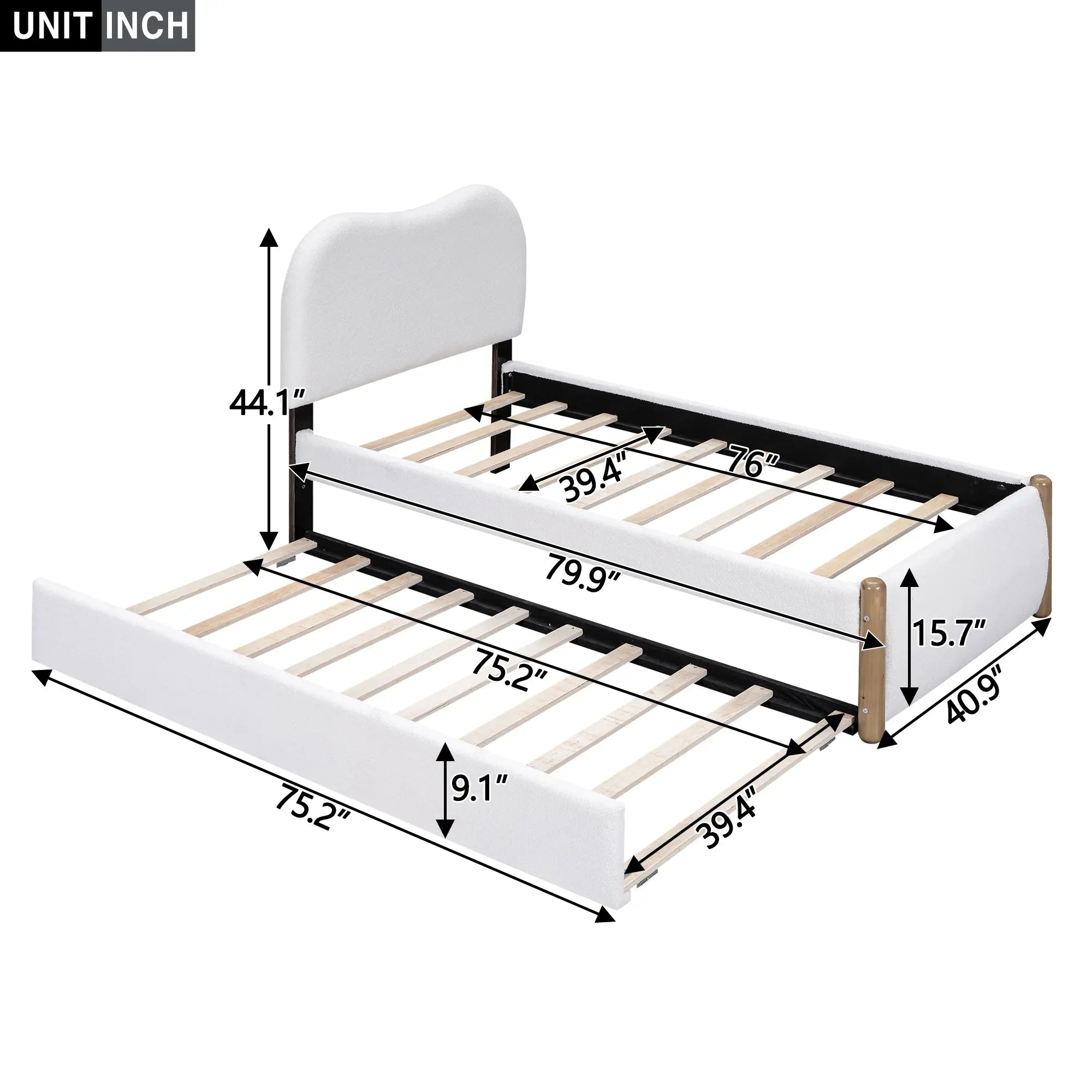 Bellemave® Upholstered Platform Bed with Wood Supporting Feet and Trundle - Bellemave