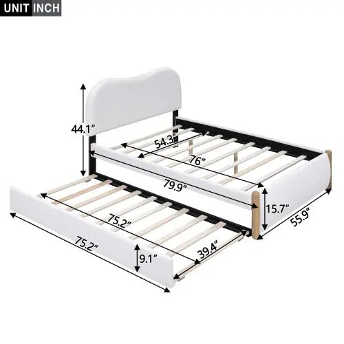 Bellemave® Upholstered Platform Bed with Wood Supporting Feet and Trundle - Bellemave