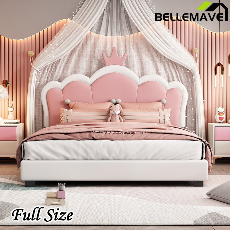 Bellemave® Upholstered Princess Bed with Crown Headboard and Footboard - Bellemave