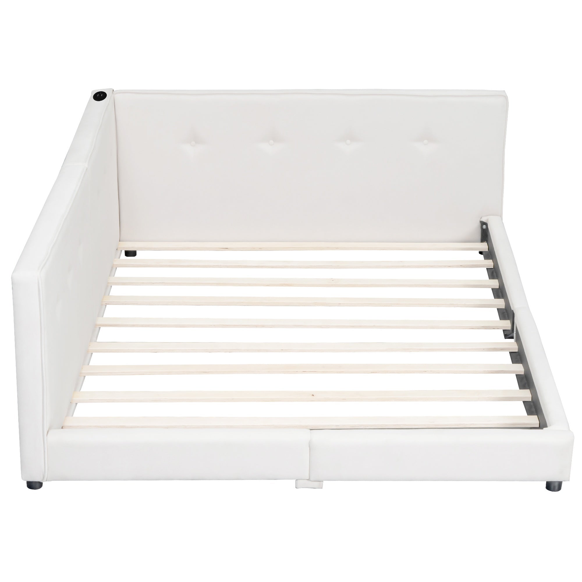 Bellemave Upholstered Queen Size Daybed with USB Ports, Linen Wooden Platform Bed/Sofa Bed/Low Floor Bed Frame with Backrests for Teens Adults, Easy to Assemble (Beige, Queen) - Bellemave