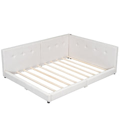 Bellemave Upholstered Queen Size Daybed with USB Ports, Linen Wooden Platform Bed/Sofa Bed/Low Floor Bed Frame with Backrests for Teens Adults, Easy to Assemble (Beige, Queen) - Bellemave