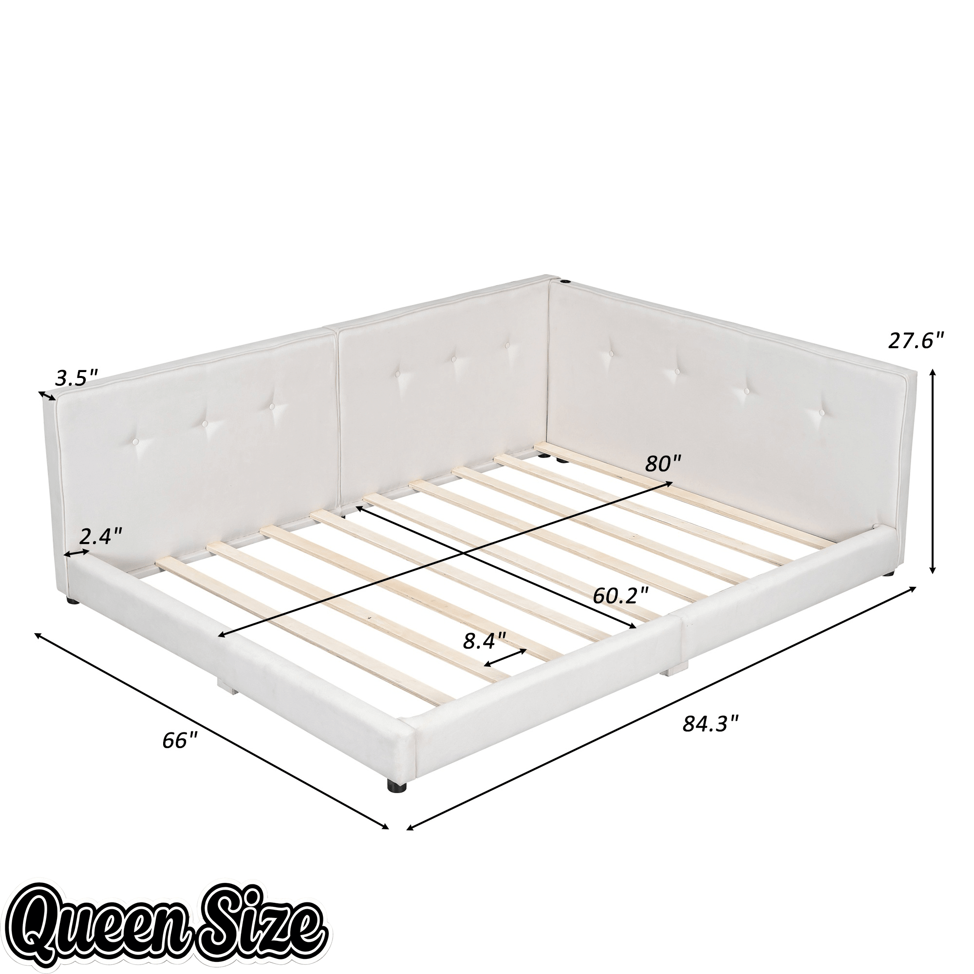 Bellemave Upholstered Queen Size Daybed with USB Ports, Linen Wooden Platform Bed/Sofa Bed/Low Floor Bed Frame with Backrests for Teens Adults, Easy to Assemble (Beige, Queen) - Bellemave