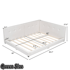 Bellemave Upholstered Queen Size Daybed with USB Ports, Linen Wooden Platform Bed/Sofa Bed/Low Floor Bed Frame with Backrests for Teens Adults, Easy to Assemble (Beige, Queen) - Bellemave