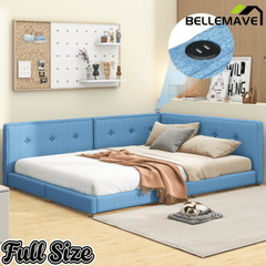Bellemave Upholstered Queen Size Daybed with USB Ports, Linen Wooden Platform Bed/Sofa Bed/Low Floor Bed Frame with Backrests for Teens Adults, Easy to Assemble (Beige, Queen) - Bellemave