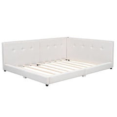 Bellemave Upholstered Queen Size Daybed with USB Ports, Linen Wooden Platform Bed/Sofa Bed/Low Floor Bed Frame with Backrests for Teens Adults, Easy to Assemble (Beige, Queen) - Bellemave