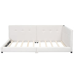 Bellemave Upholstered Queen Size Daybed with USB Ports, Linen Wooden Platform Bed/Sofa Bed/Low Floor Bed Frame with Backrests for Teens Adults, Easy to Assemble (Beige, Queen) - Bellemave