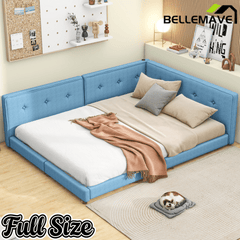 Bellemave Upholstered Queen Size Daybed with USB Ports, Linen Wooden Platform Bed/Sofa Bed/Low Floor Bed Frame with Backrests for Teens Adults, Easy to Assemble (Beige, Queen) - Bellemave