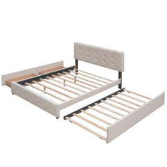 Bellemave® Upholstered Queen Size Platform Bed Frame with 2 Storage Drawers,Twin XL Trundle,Headboard & Footboard,Mattress Foundation with Slats Support - Bellemave