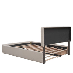 Bellemave® Upholstered Queen Size Platform Bed Frame with 2 Storage Drawers,Twin XL Trundle,Headboard & Footboard,Mattress Foundation with Slats Support - Bellemave