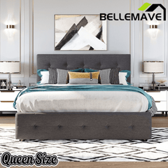Bellemave® Upholstered Queen Size Platform Bed Frame with 2 Storage Drawers,Twin XL Trundle,Headboard & Footboard,Mattress Foundation with Slats Support - Bellemave