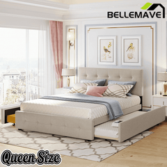 Bellemave® Upholstered Queen Size Platform Bed Frame with 2 Storage Drawers,Twin XL Trundle,Headboard & Footboard,Mattress Foundation with Slats Support - Bellemave