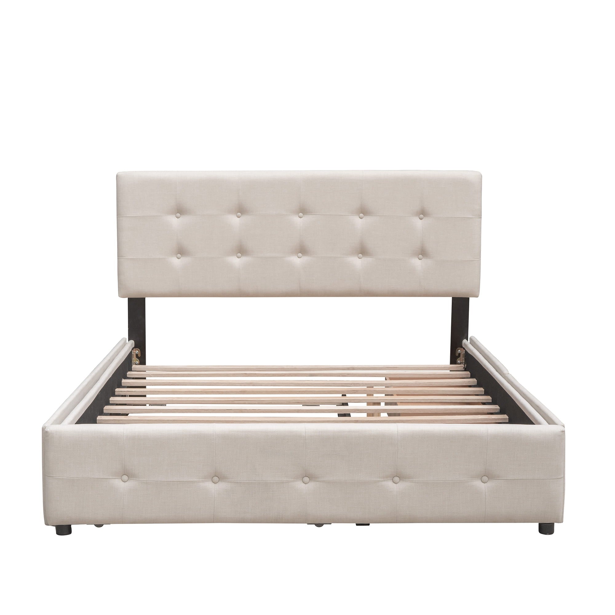 Bellemave® Upholstered Queen Size Platform Bed Frame with 2 Storage Drawers,Twin XL Trundle,Headboard & Footboard,Mattress Foundation with Slats Support - Bellemave