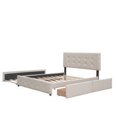 Bellemave® Upholstered Queen Size Platform Bed Frame with 2 Storage Drawers,Twin XL Trundle,Headboard & Footboard,Mattress Foundation with Slats Support - Bellemave