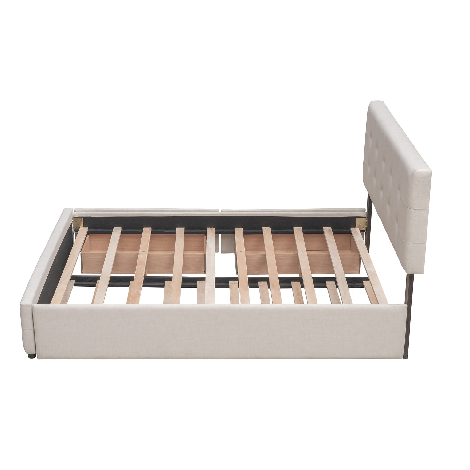 Bellemave® Upholstered Queen Size Platform Bed Frame with 2 Storage Drawers,Twin XL Trundle,Headboard & Footboard,Mattress Foundation with Slats Support - Bellemave