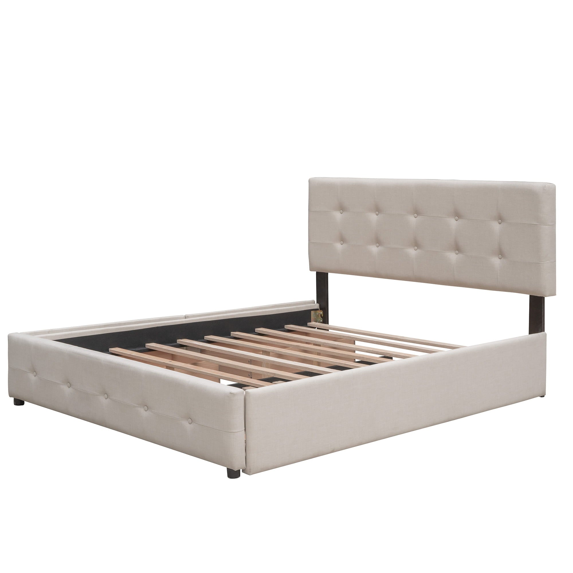 Bellemave® Upholstered Queen Size Platform Bed Frame with 2 Storage Drawers,Twin XL Trundle,Headboard & Footboard,Mattress Foundation with Slats Support - Bellemave