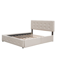 Bellemave® Upholstered Queen Size Platform Bed Frame with 2 Storage Drawers,Twin XL Trundle,Headboard & Footboard,Mattress Foundation with Slats Support - Bellemave
