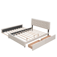 Bellemave® Upholstered Queen Size Platform Bed Frame with 2 Storage Drawers,Twin XL Trundle,Headboard & Footboard,Mattress Foundation with Slats Support - Bellemave