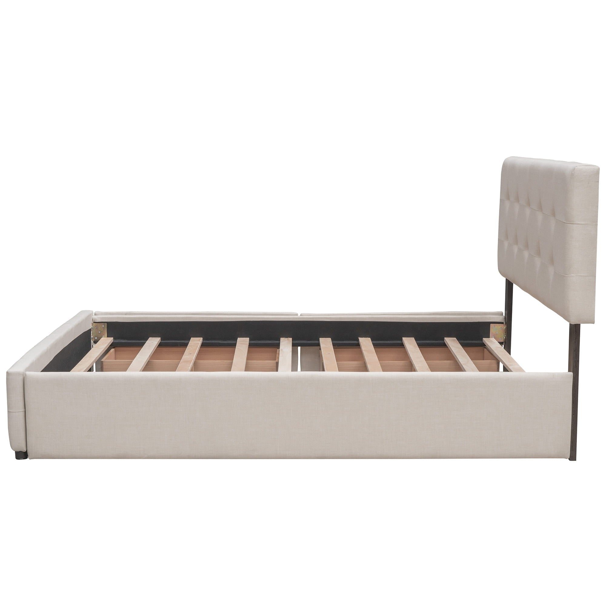 Bellemave® Upholstered Queen Size Platform Bed Frame with 2 Storage Drawers,Twin XL Trundle,Headboard & Footboard,Mattress Foundation with Slats Support - Bellemave