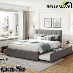 Bellemave® Upholstered Queen Size Platform Bed Frame with 2 Storage Drawers,Twin XL Trundle,Headboard & Footboard,Mattress Foundation with Slats Support - Bellemave