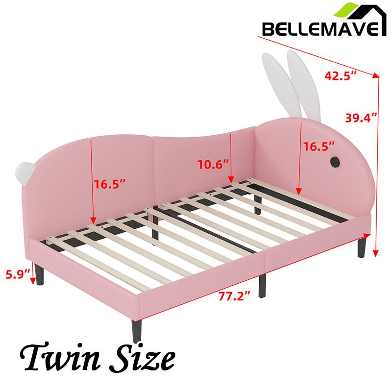 Bellemave® Upholstered Rabbit - Shape Daybed, Sofabed with Rabbit Ear Headboard - Bellemave