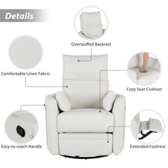 Bellemave® Upholstered Swivel Recliner with Two Removable Pillows - Bellemave