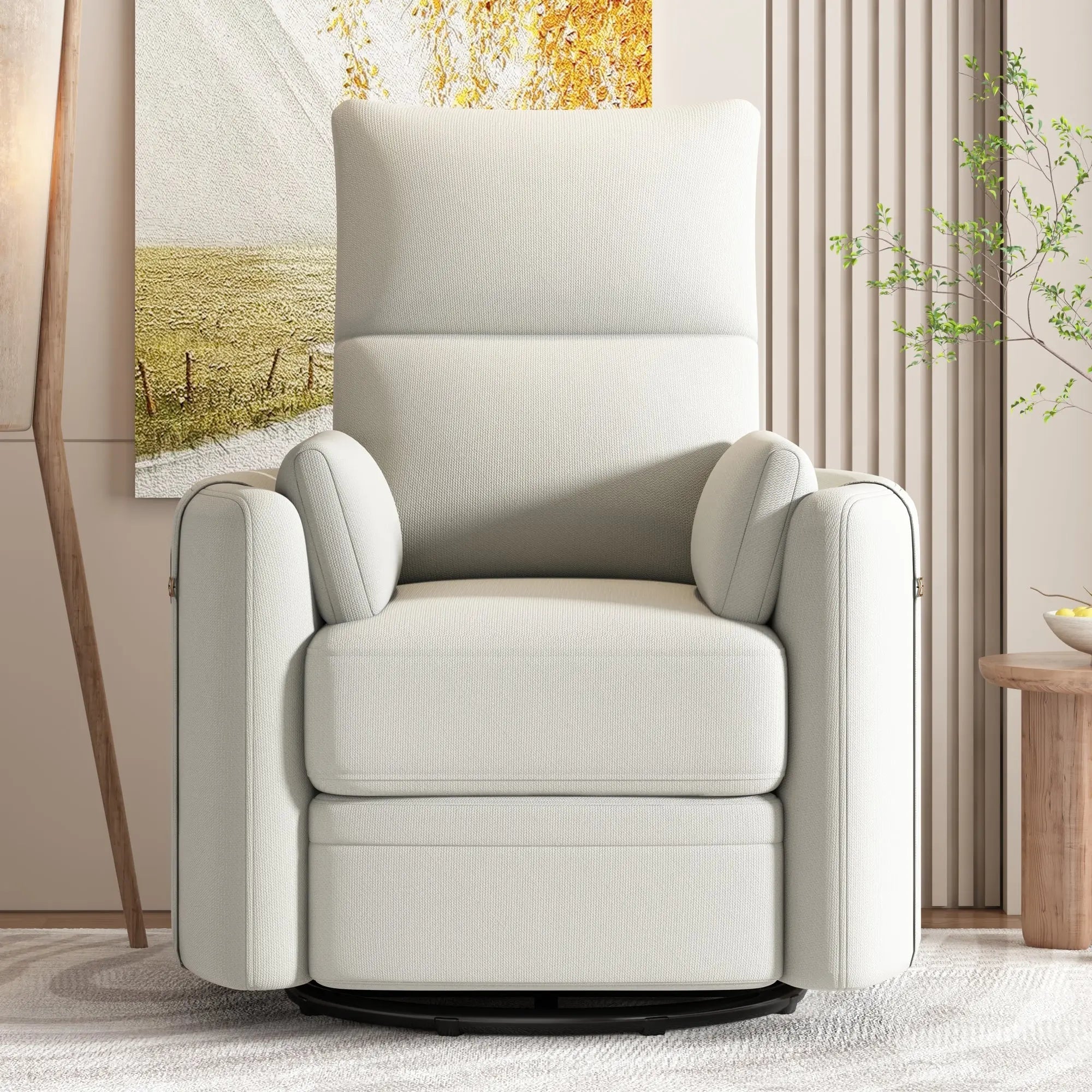 Bellemave® Upholstered Swivel Recliner with Two Removable Pillows - Bellemave