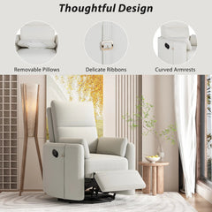 Bellemave® Upholstered Swivel Recliner with Two Removable Pillows - Bellemave