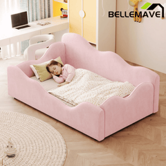 Bellemave® Upholstered Toddler Bed with Safety Guardrails, Montessori Floor Bed Up to 1 - 6 Years Girls and Boys, Pink - Bellemave