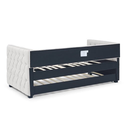 Bellemave® Upholstered Tufted Daybed with Trundle Bed, with Button and Copper Nail on Square Arms - Bellemave