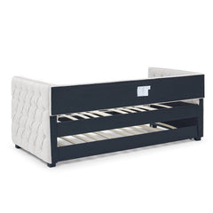 Bellemave® Upholstered Tufted Daybed with Trundle Bed, with Button and Copper Nail on Square Arms - Bellemave