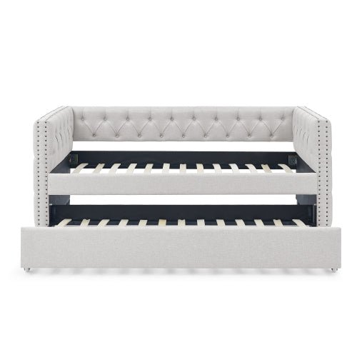 Bellemave® Upholstered Tufted Daybed with Trundle Bed, with Button and Copper Nail on Square Arms - Bellemave