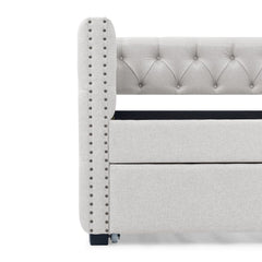 Bellemave® Upholstered Tufted Daybed with Trundle Bed, with Button and Copper Nail on Square Arms - Bellemave