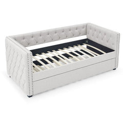 Bellemave® Upholstered Tufted Daybed with Trundle Bed, with Button and Copper Nail on Square Arms - Bellemave