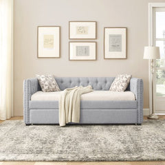 Bellemave® Upholstered Tufted Daybed with Trundle Bed, with Button and Copper Nail on Square Arms - Bellemave