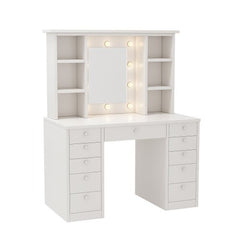 Bellemave® Vanity Desk with LED Lighted Mirror and 11 Drawers, 3 Color Lighting Modes Brightness Adjustable - Bellemave