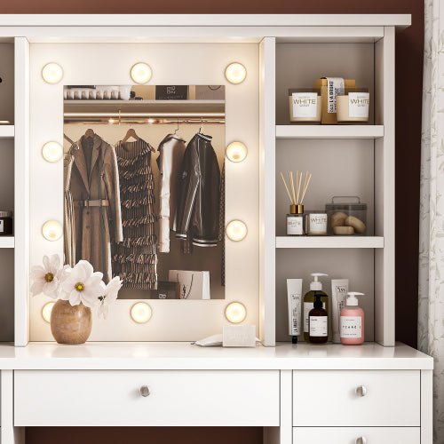 Bellemave® Vanity Desk with LED Lighted Mirror and 11 Drawers, 3 Color Lighting Modes Brightness Adjustable - Bellemave