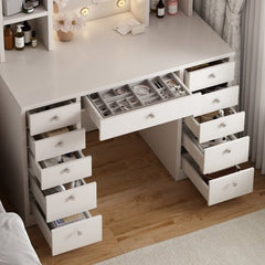 Bellemave® Vanity Desk with LED Lighted Mirror and 11 Drawers, 3 Color Lighting Modes Brightness Adjustable - Bellemave