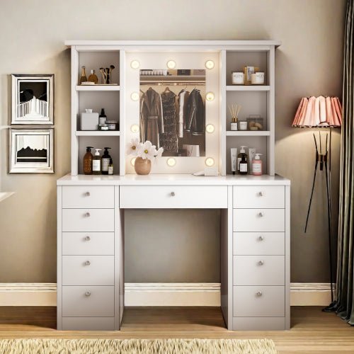 Bellemave® Vanity Desk with LED Lighted Mirror and 11 Drawers, 3 Color Lighting Modes Brightness Adjustable - Bellemave