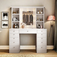 Bellemave® Vanity Desk with LED Lighted Mirror and 11 Drawers, 3 Color Lighting Modes Brightness Adjustable - Bellemave