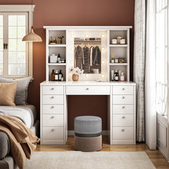 Bellemave® Vanity Desk with LED Lighted Mirror and 11 Drawers, 3 Color Lighting Modes Brightness Adjustable - Bellemave
