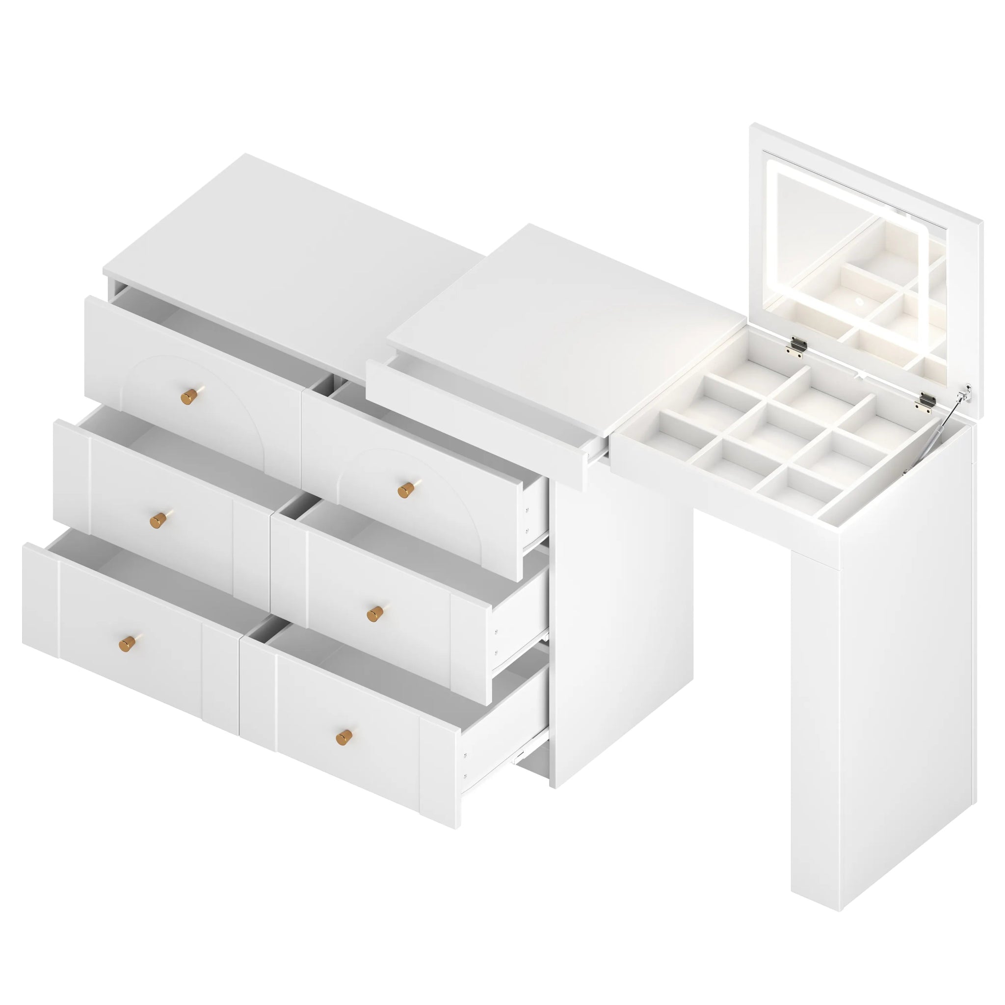Bellemave® Vanity Desk with Mirror and Lights, Flip - Top Tabletop, 7 Storage Drawers, 9 Compartments - Bellemave