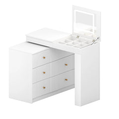 Bellemave® Vanity Desk with Mirror and Lights, Flip - Top Tabletop, 7 Storage Drawers, 9 Compartments - Bellemave