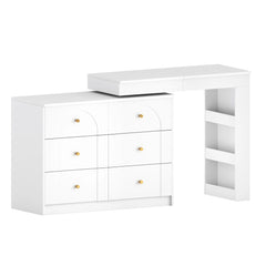Bellemave® Vanity Desk with Mirror and Lights, Flip - Top Tabletop, 7 Storage Drawers, 9 Compartments - Bellemave