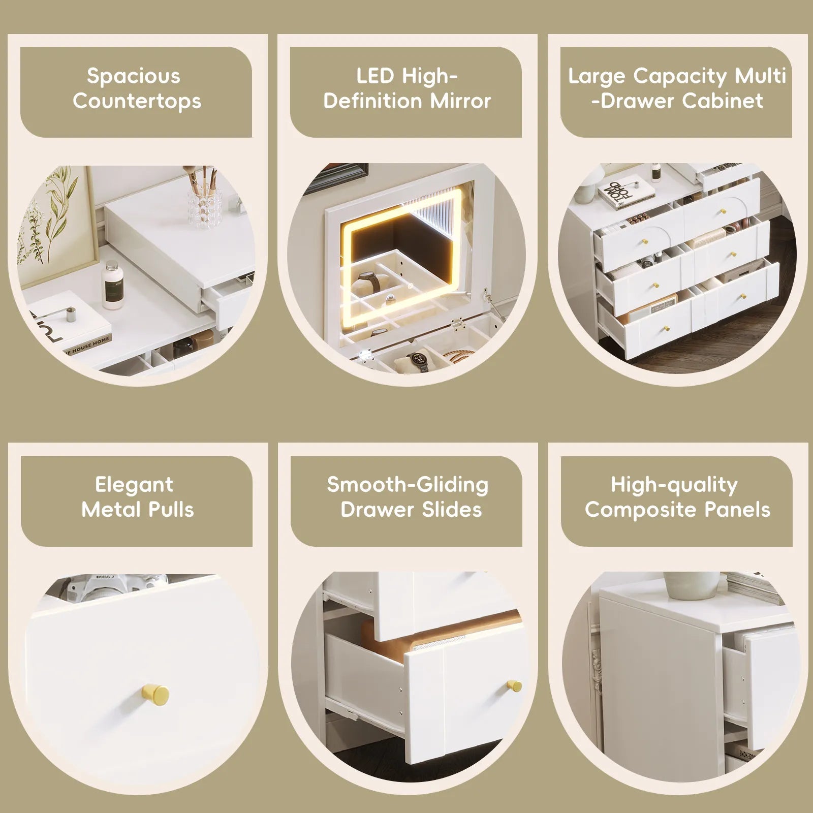 Bellemave® Vanity Desk with Mirror and Lights, Flip - Top Tabletop, 7 Storage Drawers, 9 Compartments - Bellemave