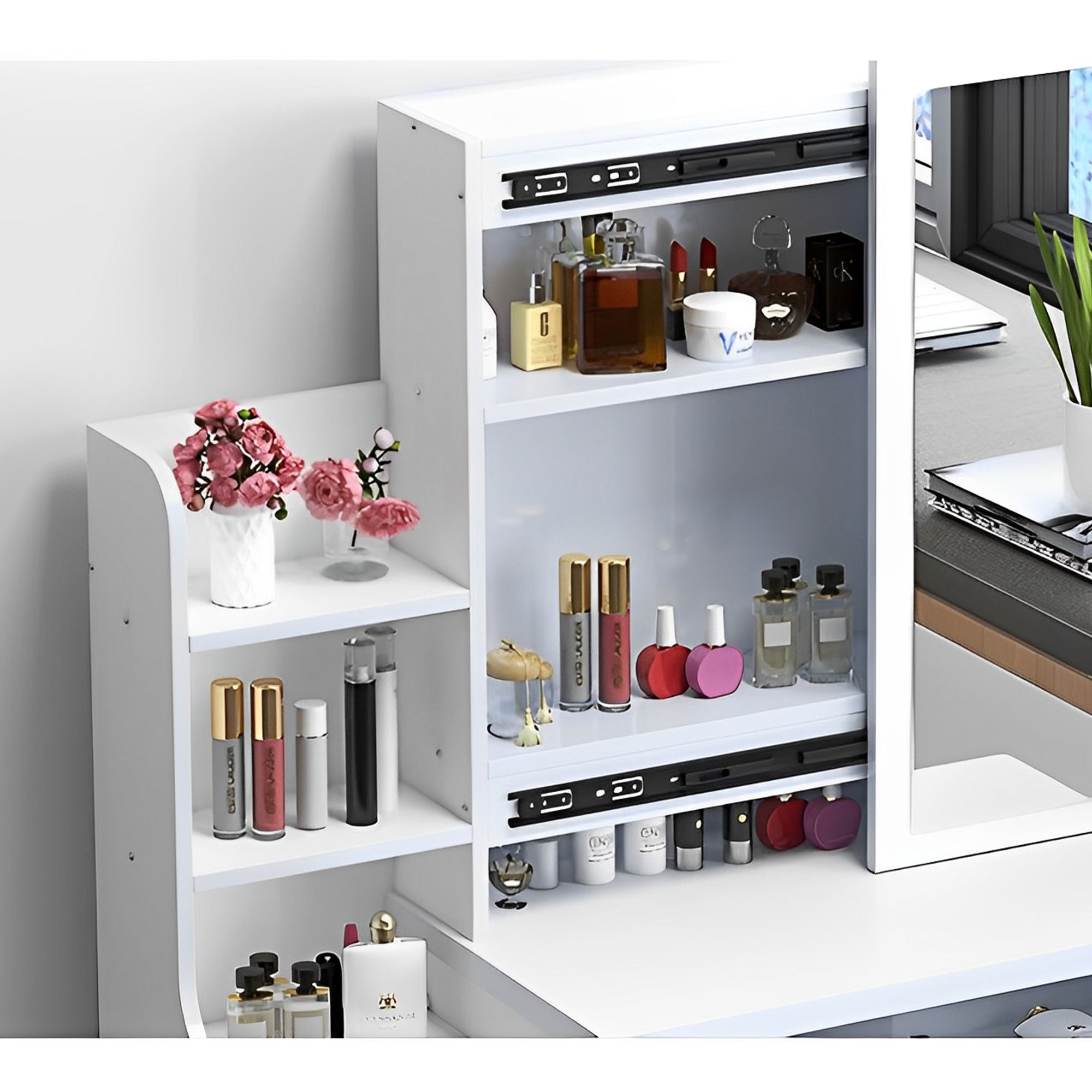 Bellemave® Vanity Desk with Mirror and Lights for Makeup and Chair, with 3 Color Lighting Brightness Adjustable, 4 Drawers, White Color - Bellemave