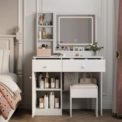 Bellemave® Vanity Mirror with Lights and Table Set with 3 Color Lighting Brightness Adjustable, 2 big Drawers - Bellemave