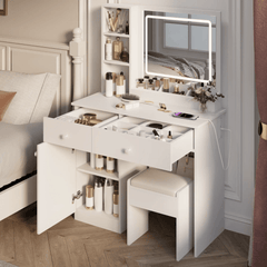 Bellemave® Vanity Mirror with Lights and Table Set with 3 Color Lighting Brightness Adjustable, 2 big Drawers - Bellemave