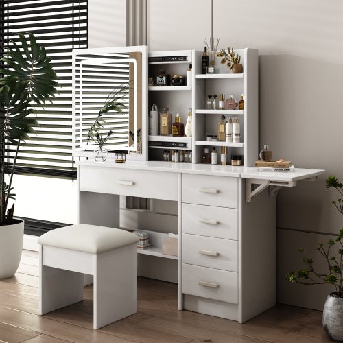 Bellemave® Vanity Mirror with Lights and Table Set with 3 Color Lighting Brightness Adjustable, 5 Drawers - Bellemave