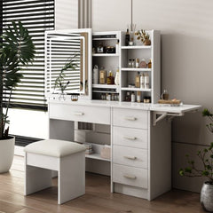 Bellemave® Vanity Mirror with Lights and Table Set with 3 Color Lighting Brightness Adjustable, 5 Drawers - Bellemave