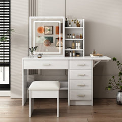 Bellemave® Vanity Mirror with Lights and Table Set with 3 Color Lighting Brightness Adjustable, 5 Drawers - Bellemave